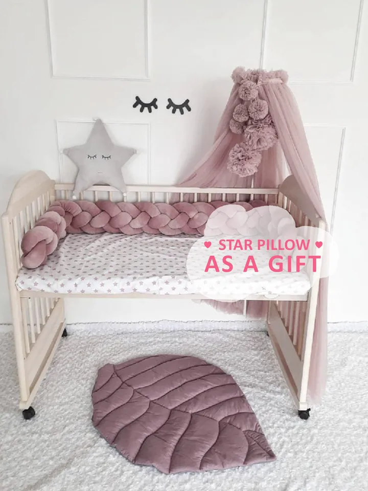 Pink Braided Crib Bumper, Baby Crib Bumper, toddler bed bumper, crib for girl, soft gift for babyshower, plush decor for nursery