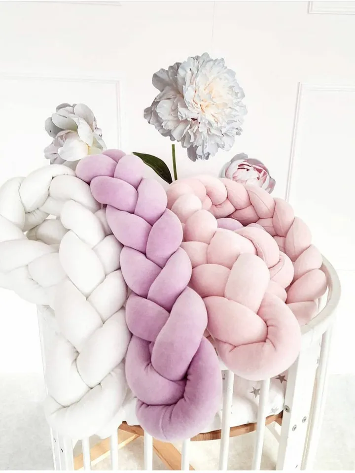 Braided crib bumper for cot, crib, cradle and nursery decor, Knot Pillow, Knot Cushion, Decorative Pillow, Toddler Bed Bumper, Crib Bedding