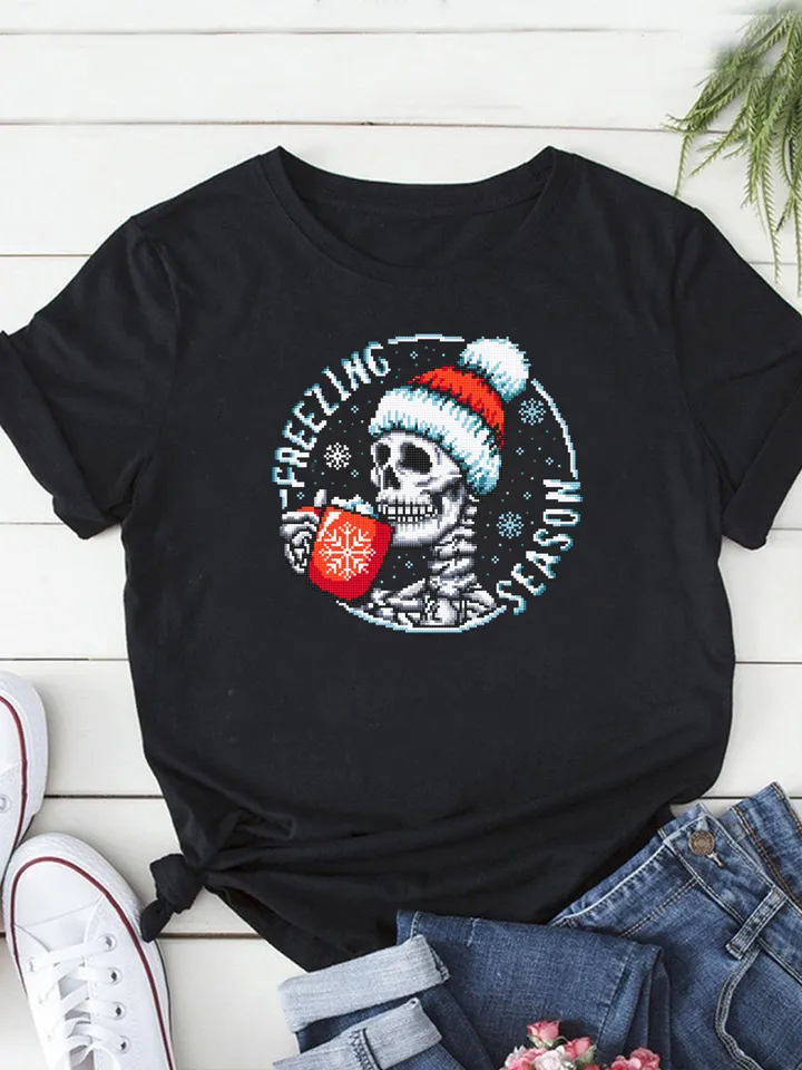 Skeleton Christmas cross stitch pattern PDF download Gothic Christmas pattern digital PDF, Skull cross stitch chart, Freezing season #N109