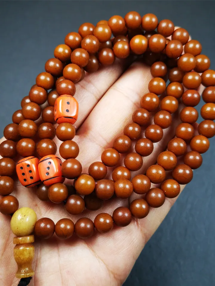 Gandhanra Old 108 Tibetan Mala, Corypha Linn Seed Beads,Prayer Beads Necklace for Meditation,Diameter 0.28", Circumference 30"
