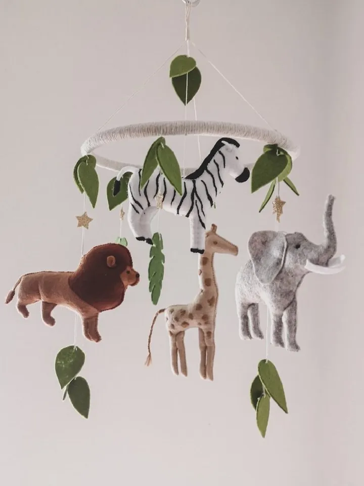 Baby mobile neutral animals Africa nursery mobile felt