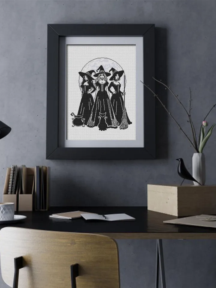 Halloween witches cross stitch pattern PDF download Witchy cross stitch chart, Witch pattern digital PDF, Full moon, Witch embroidery #H84