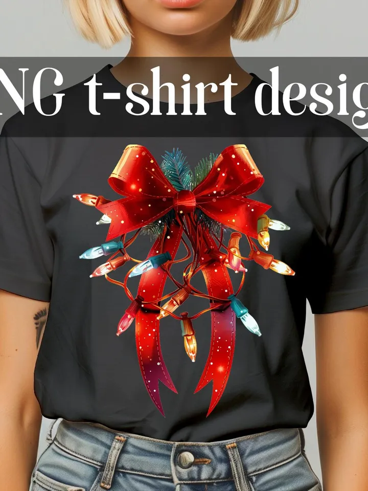 Christmas Light Coquette Bow PNG tshirt design, Christmas Season sublimation, New year PNG, Retro Merry Christmas Png, Coquette Bow