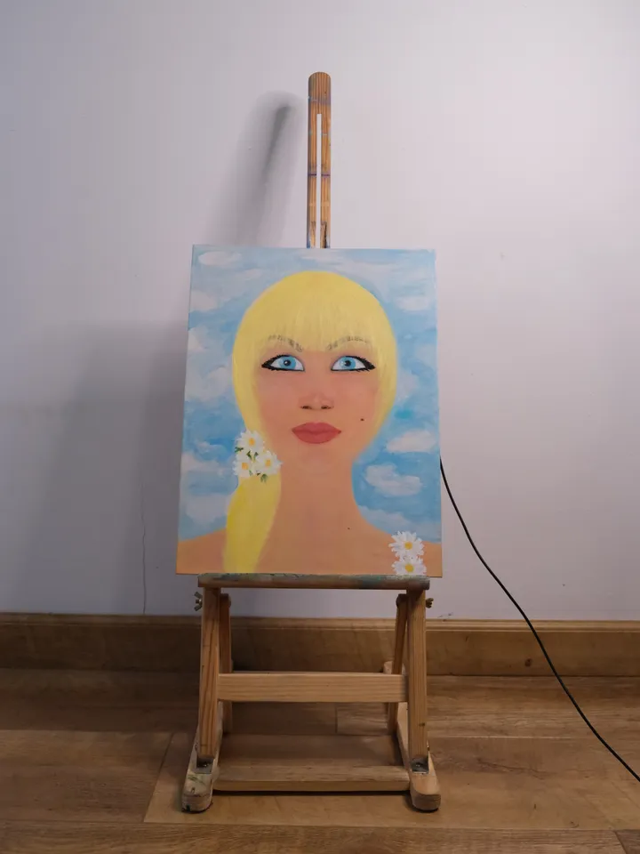 Oil Painting Girl with Daisies Summer Female Portrait Figurative Art Stretched Canvas 16x12in Wall Decor Occasion Gift