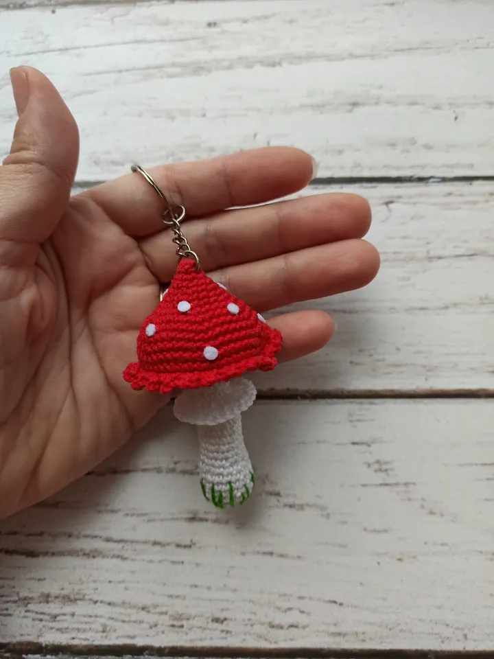 Crochet keychain mushroom, crochet car hanging