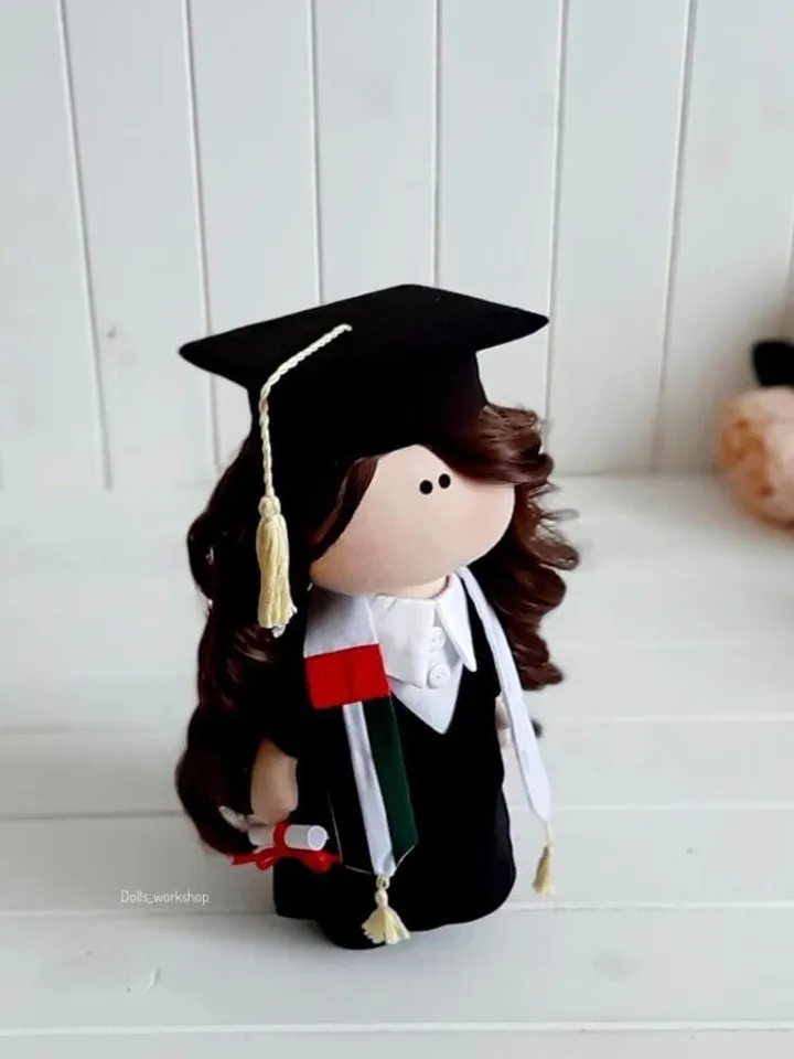 Graduate Doll, Student Tilda Doll, Black Color Doll, Portrait Doll by Photo, Handmade Cloth Doll, Teen Rag Doll - Collection doll
