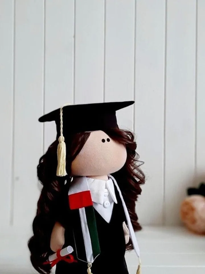Graduate Doll, Student Tilda Doll, Black Color Doll, Portrait Doll by Photo, Handmade Cloth Doll, Teen Rag Doll - Collection doll