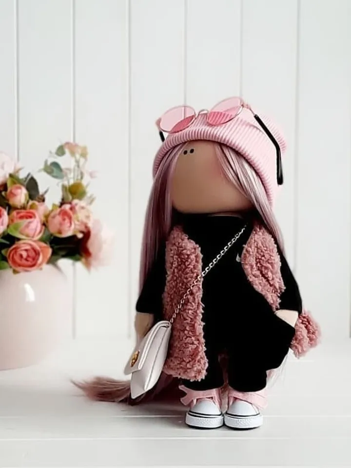 collectable ooak doll ragdoll  - Best gifr for girl and mom - cute pink doll