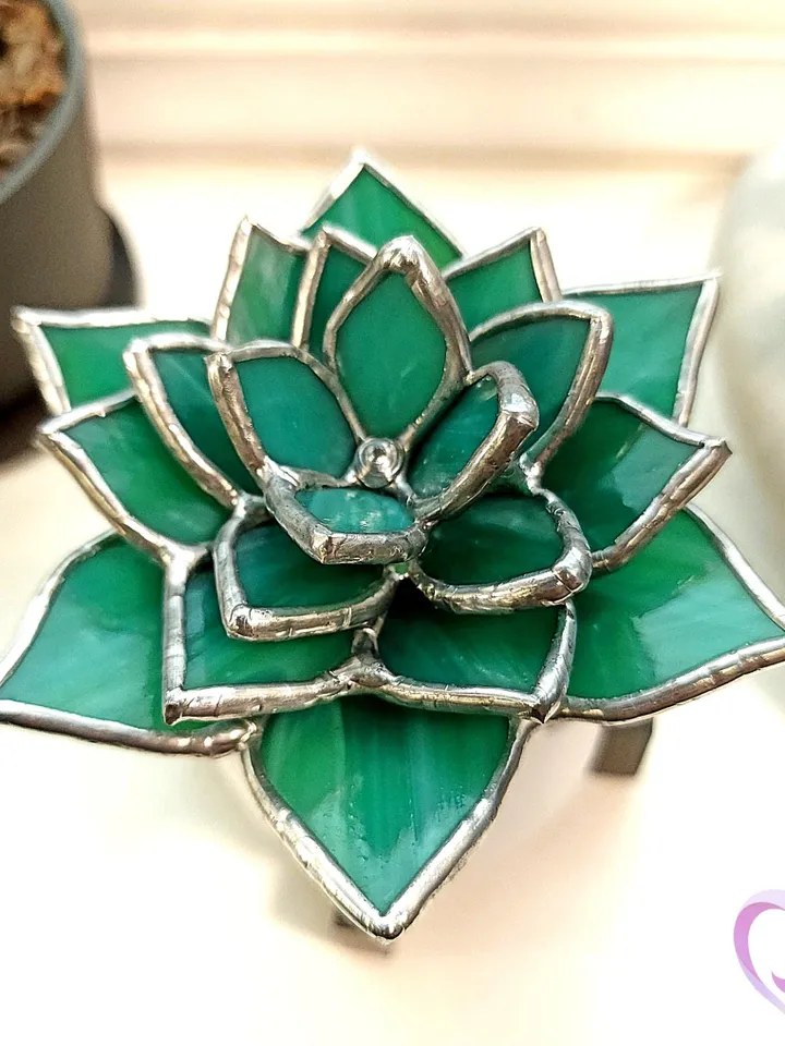 Stained Glass Succulent Flowering Echeveria Suncatcher in Pot Cute Desert Decor Perfect No Kill Terrarium Gift for Succulent Plant Lover