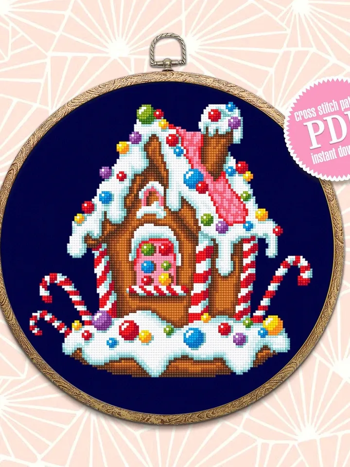 Gingerbread house cross stitch pattern download PDF Christmas pattern digital PDF Gingerbread cookies cross stitch chart Happy New Year #N39