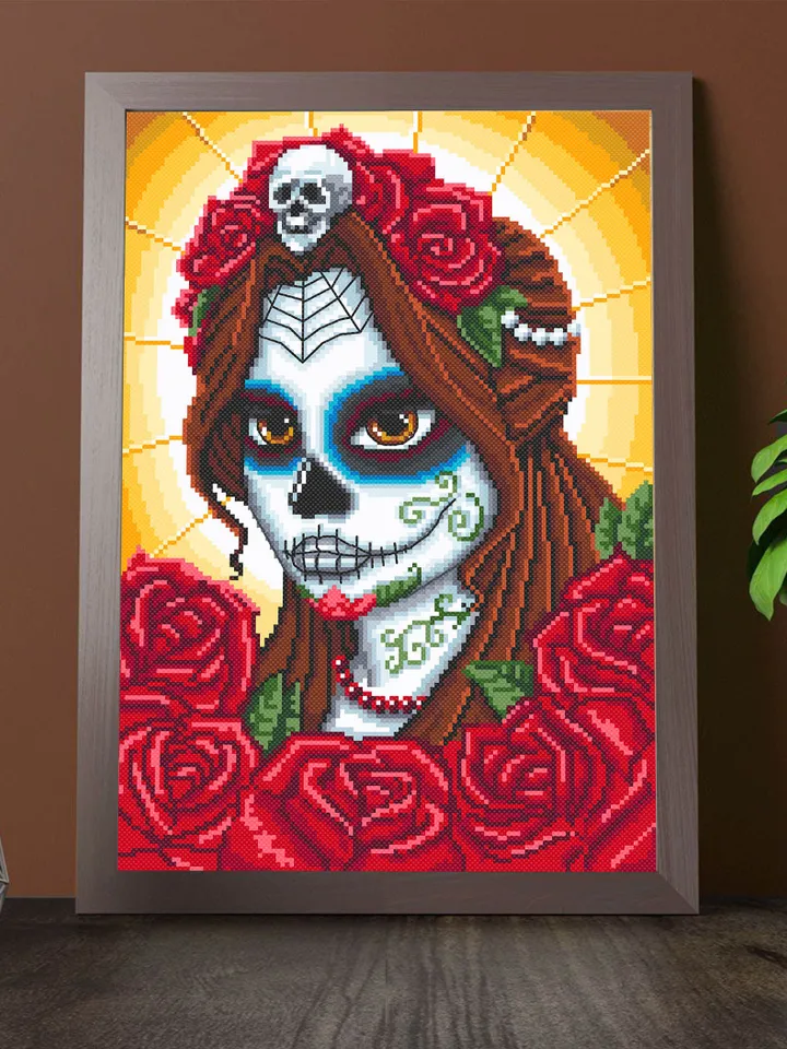 Catrina sugar skull cross stitch pattern download PDF Day of the Dead pattern PDF Mexican skull embroidery Lady skull Dia de Muertos #H28