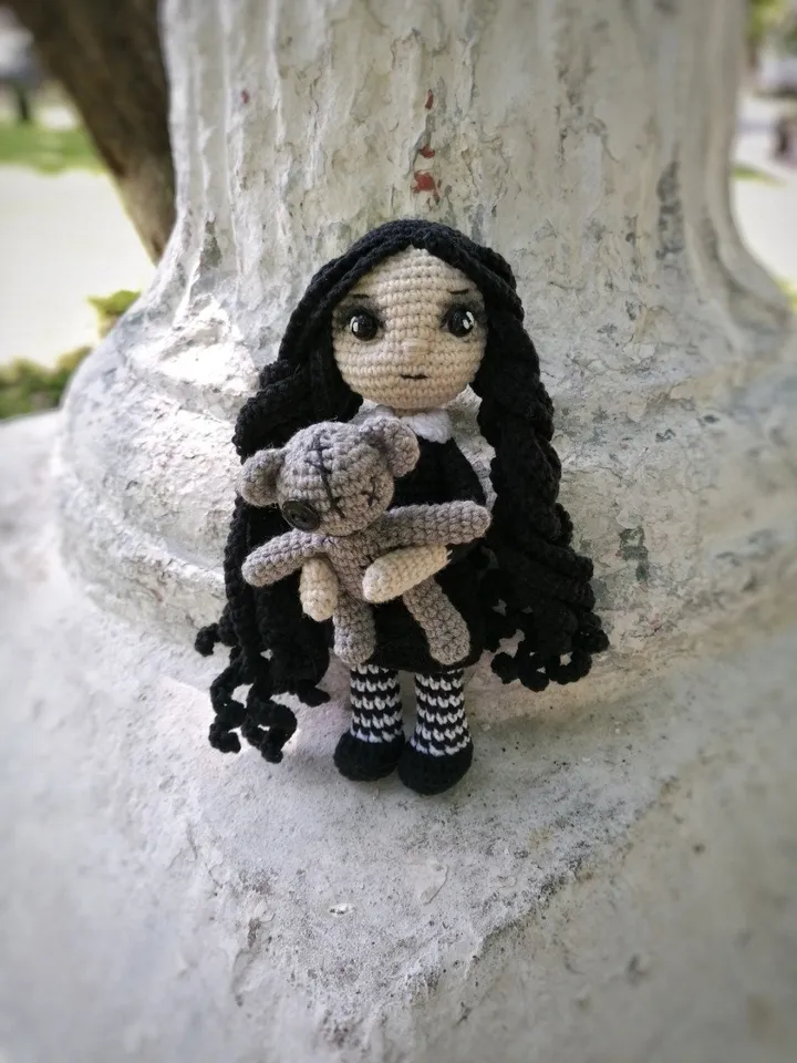 PDF Wednesday Addams Gothic doll crochet pattern, Crochet pattern, amigurumi small doll, voodoo doll, Halloween amigurumi pattern