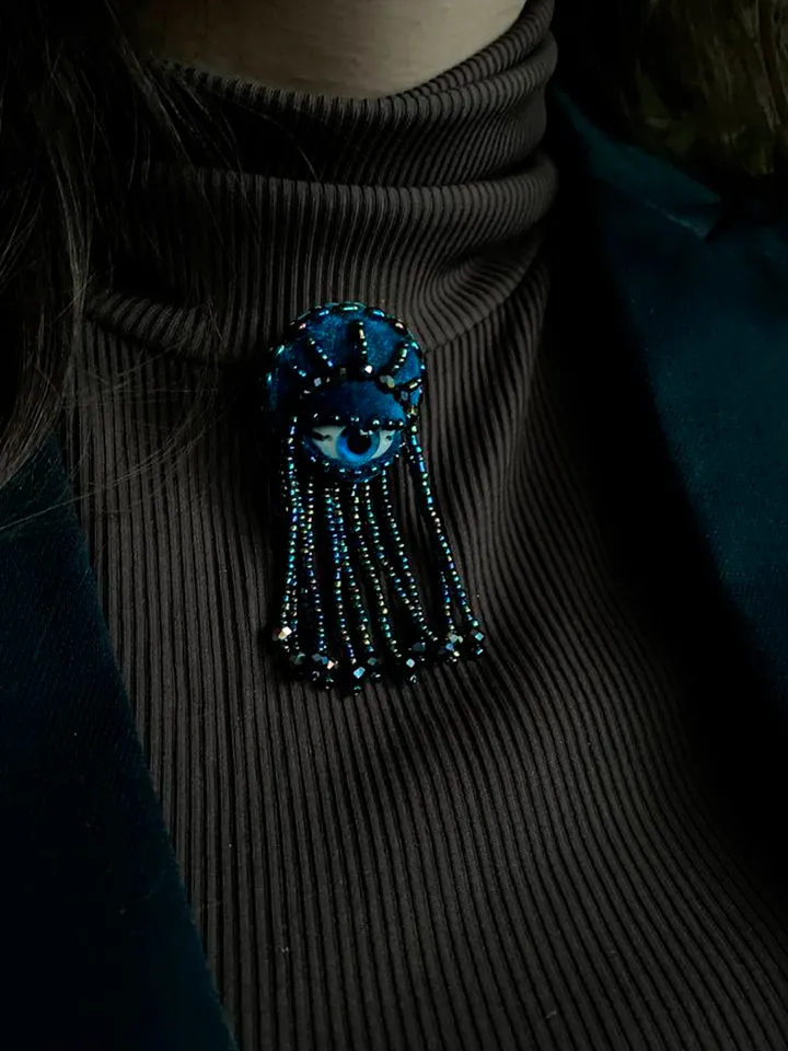 Seashell brooch with eye, octopus brooch