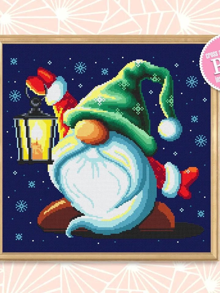 Christmas gnome cross stitch pattern download PDF Winter gnome pattern digital Cute cross stitch sampler Holiday hand embroidery PDF #N15