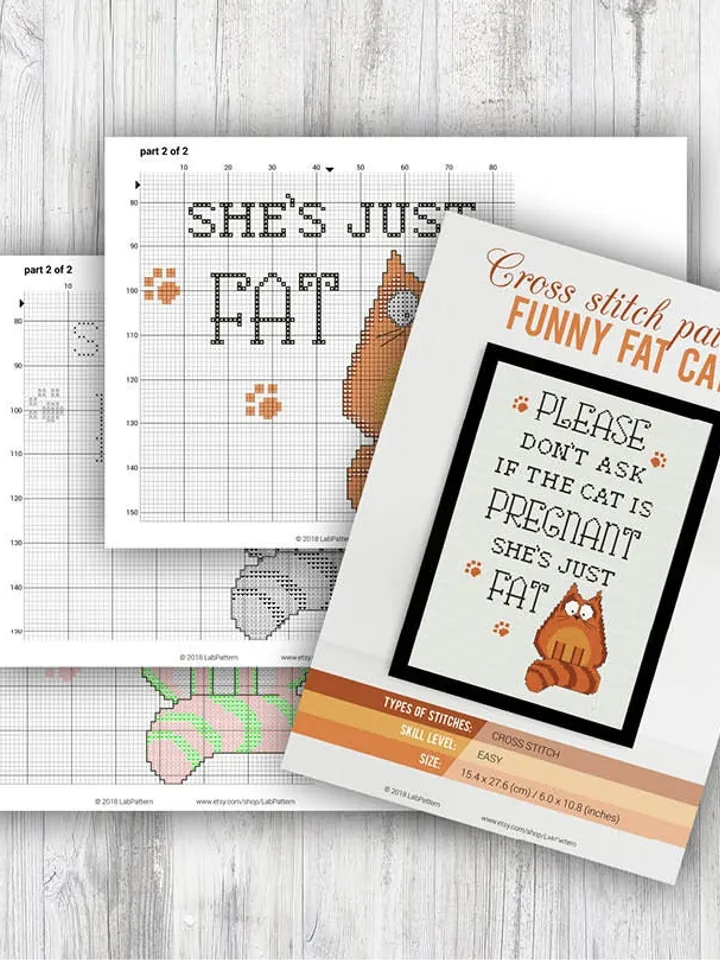 Funny Fat Pregnant Cat Cross stitch pattern Animal Joke Humor Embroidery Pattern Instant Download Cross Stitch Patterns Ebroidery Designs