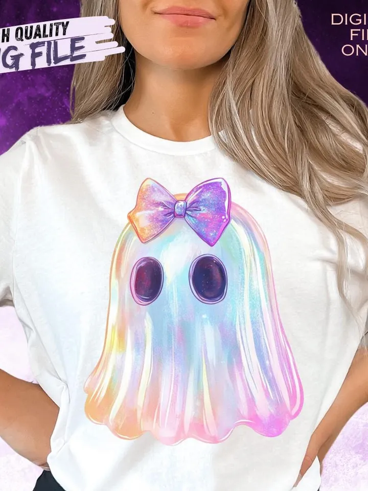 Retro Disco Iridescent Ghost Sublimation PNG Cute Disco Ghost PNG Retro Cute Ghost PNG Glitter Ghost Adorable Ghost Png Spooky Vibes Png