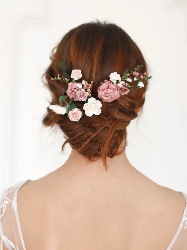 5 pcs Dusty pink hair pins Flower hair piece Bridal hair pins Wedding flower pin Bridal hair piece Floral headpiece