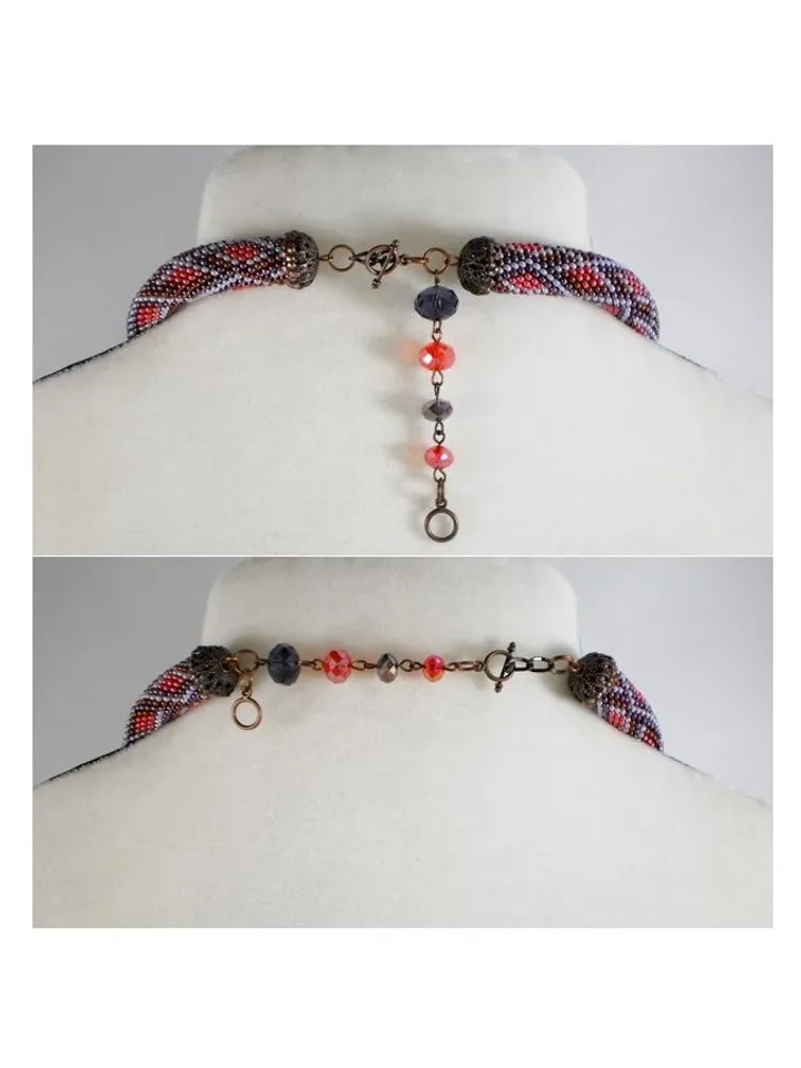 Bead Crochet rope patterns "Berry geometry" necklace and bracelet