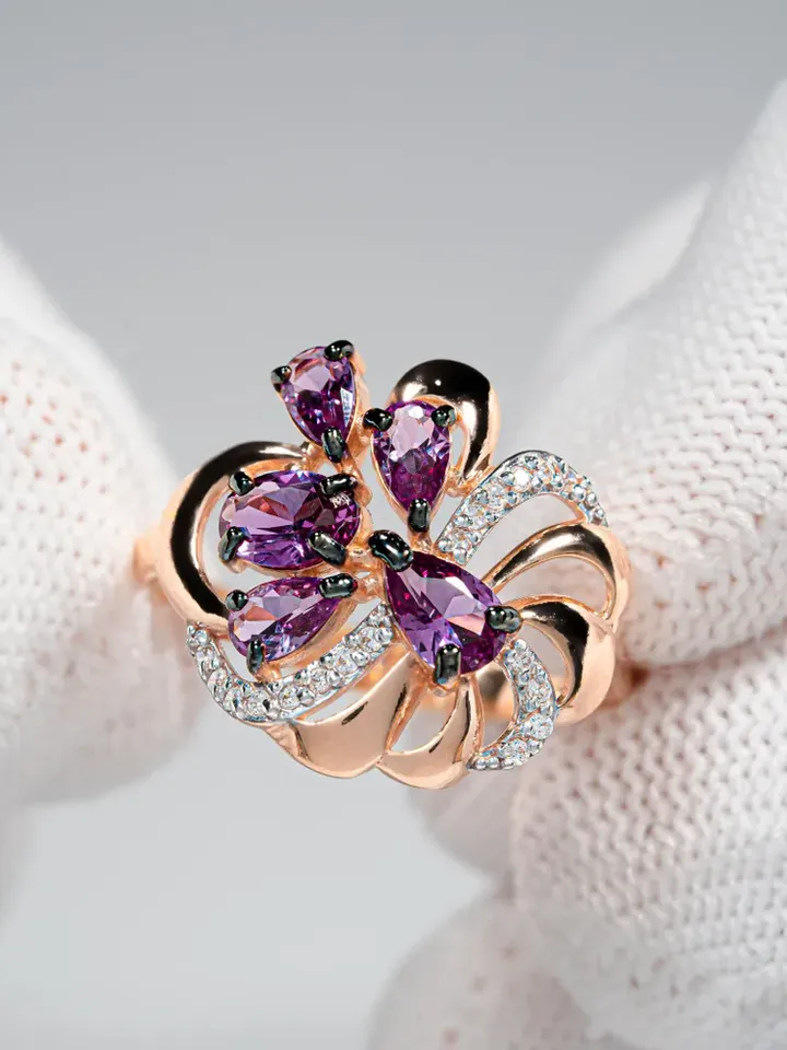 Ring Silver gold plated 925 assay value with alexandrite