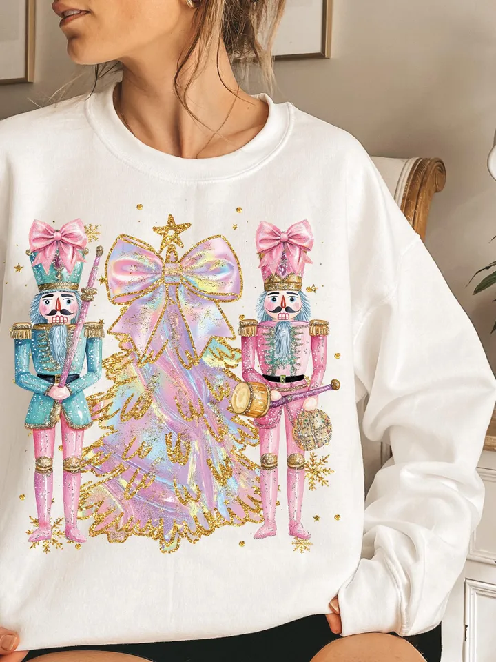 Coquette Colorful glitter Christmas Tree png, Nutcracker png, Girls Christmas Bow, Pink & Green, Christmas girls winter png, Christmas Tree