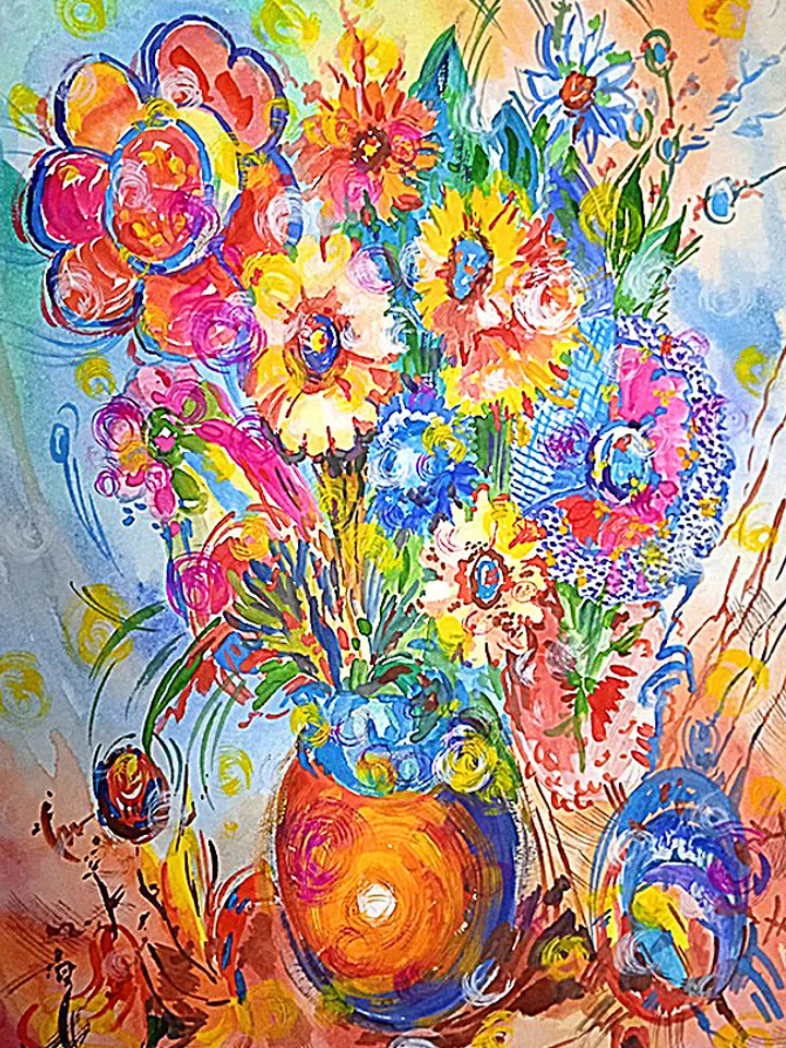 Kandinsky Flower Style Still Life Original Art Abstract Painting Floral Artwork Watercolor Wall Art Above Sofa Art 16 by 11 by TatianaArtShop