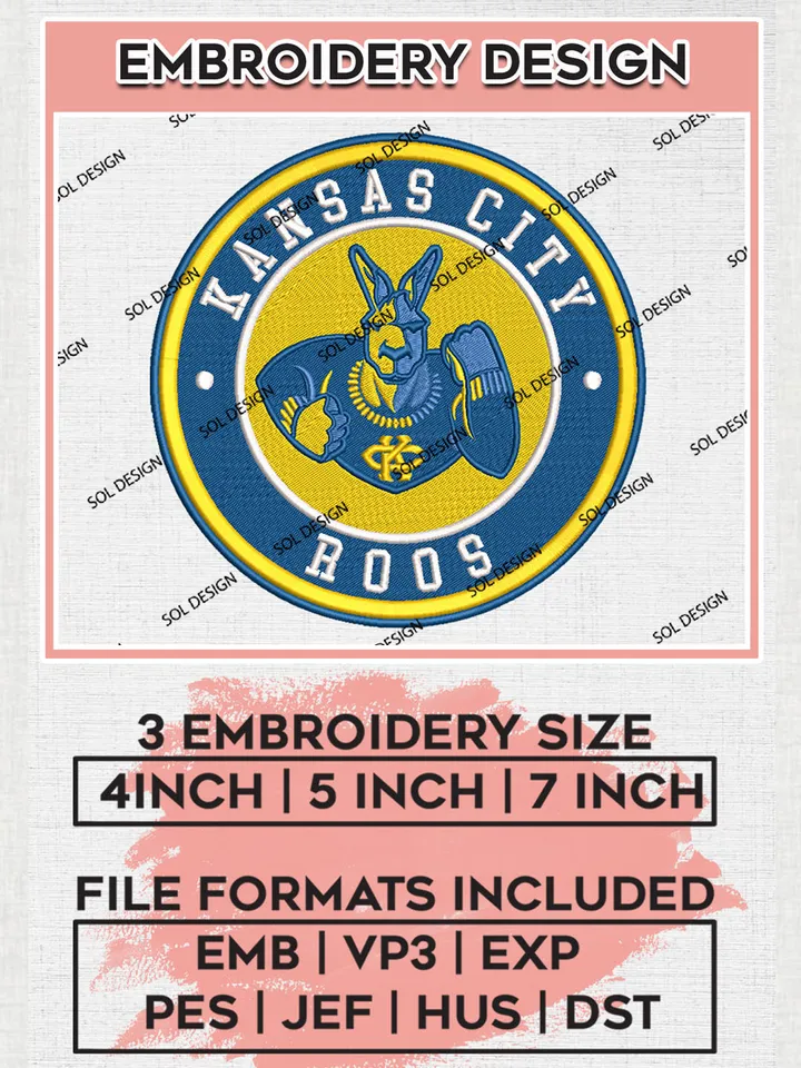 NCAA Kansas City Roos Round Logo Embroidery, NCAA Kansas City Roos Logo Embroidery files, NCAA Teams, Machine embroidery designs, Digital Download