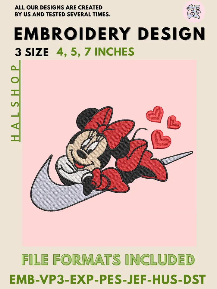 Minnie Mouse x Nike Machine Embroidery Design – Cute Disney Digital Embroidery File 🎀
