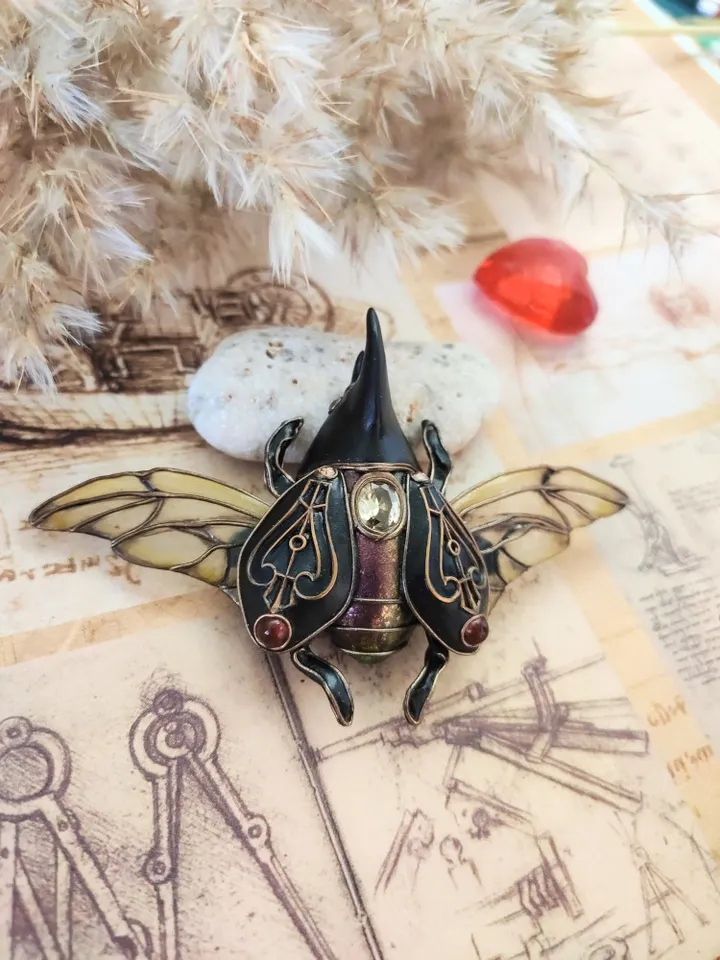 Brooch Hercules beetle, brooch-pin with an insect, brooch Black beetle