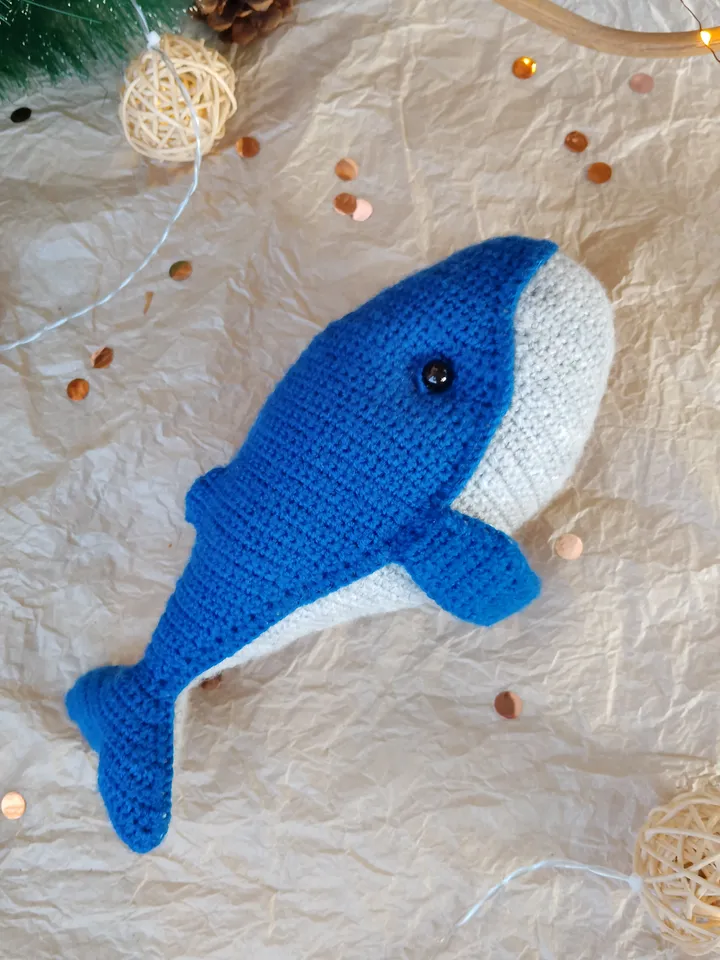 Stuffed blue Whale toy nursery decor for baby. Stuffed animal cotton yarn whale for home decor. Big original whale toy