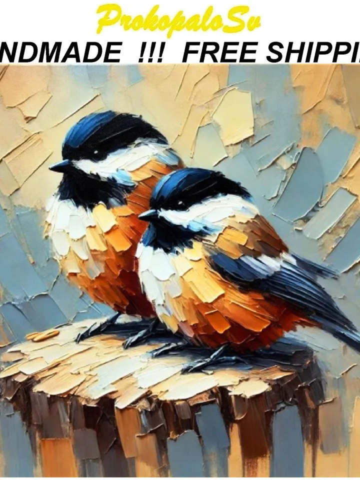 Titmouse Painting Birds Original Art Gifts Animal Artwork Titmouse Impasto Oil Wall Art Personalized Gifts by ArtProkopaloSv