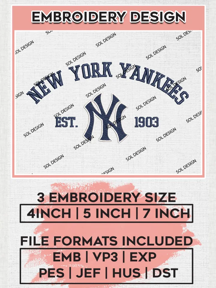 MLB New York Yankees Team Est Logo Embroidery Design, MLB Team Embroidery files, New York Yankees Baseball Team, Yankees Team, Digital Download