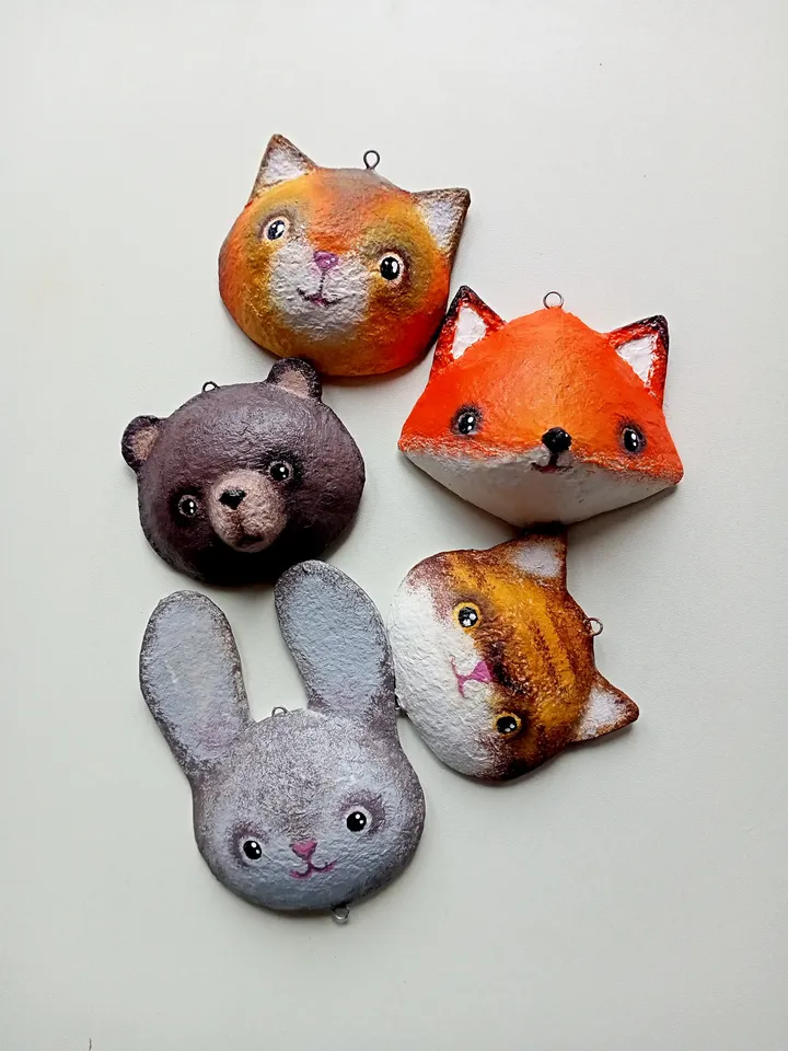Custom fox head paper mache wall mount/Personalized faux taxidermy paper mache animals head/Cute animals head sculpture wall hanging