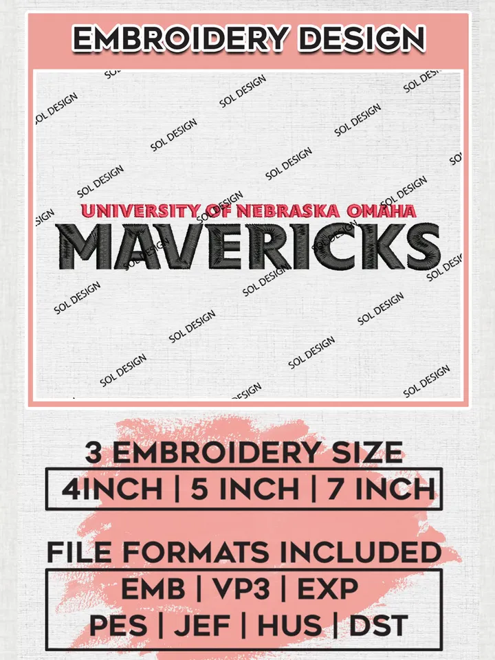 NCAA Mavericks Uni.versity Team Logo Embroidery Design Files, NCAA Omaha Mavericks Machine Embroidery, NCAA Teams, 3 sizes, NCAA Machine embroidery designs, Digital Download