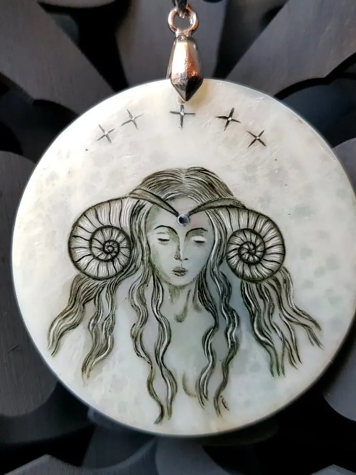 Fairy necklace. Miniature painting of fairy on mother of pearl pendant