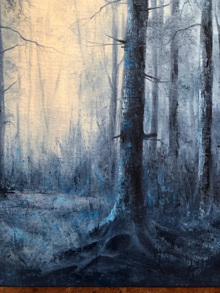 Forest Original Painting Oil Landscape Foggy Forest Wall Art