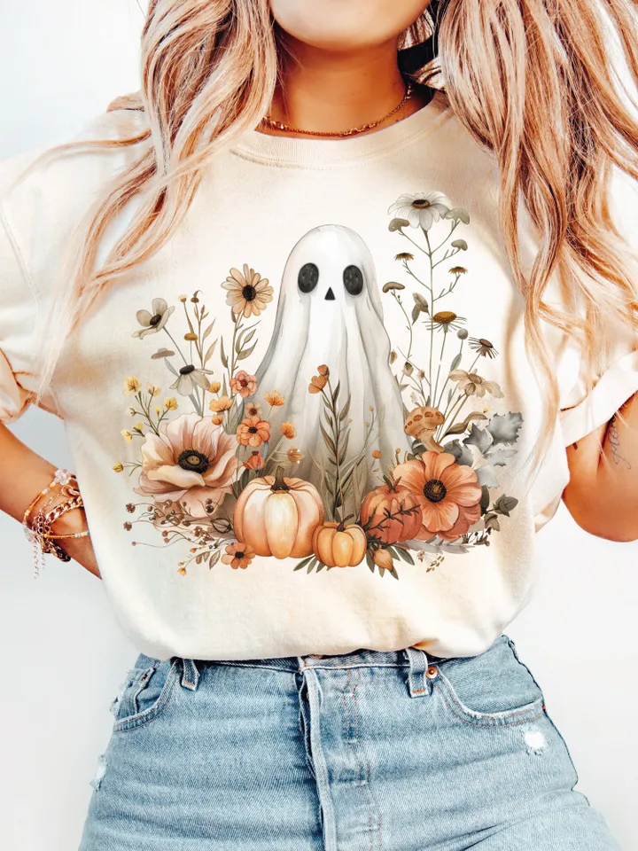 Halloween PNG, Spooky Ghost, Autumn sublimation design, Fall PNG, Pumpkins, leaves PNG, Watercolor Sublimation, Instant download, Ghouls
