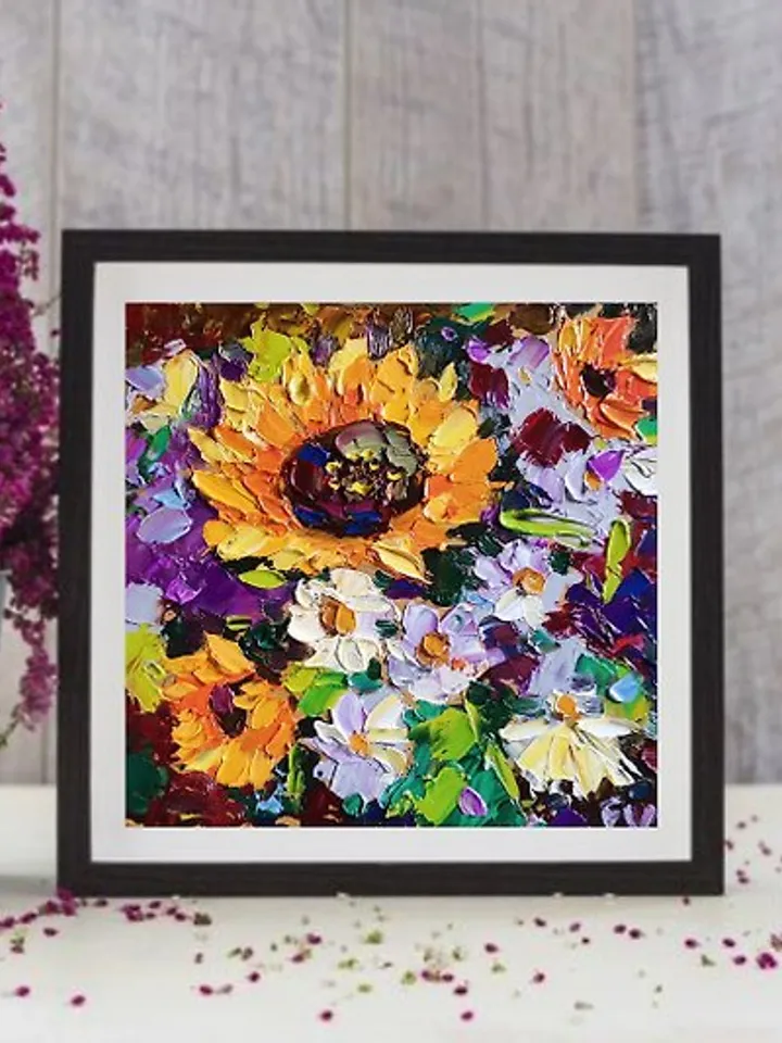 Sunflower Painting Daisy Original Art Oil Painting Floral Artwork Flower Verafe