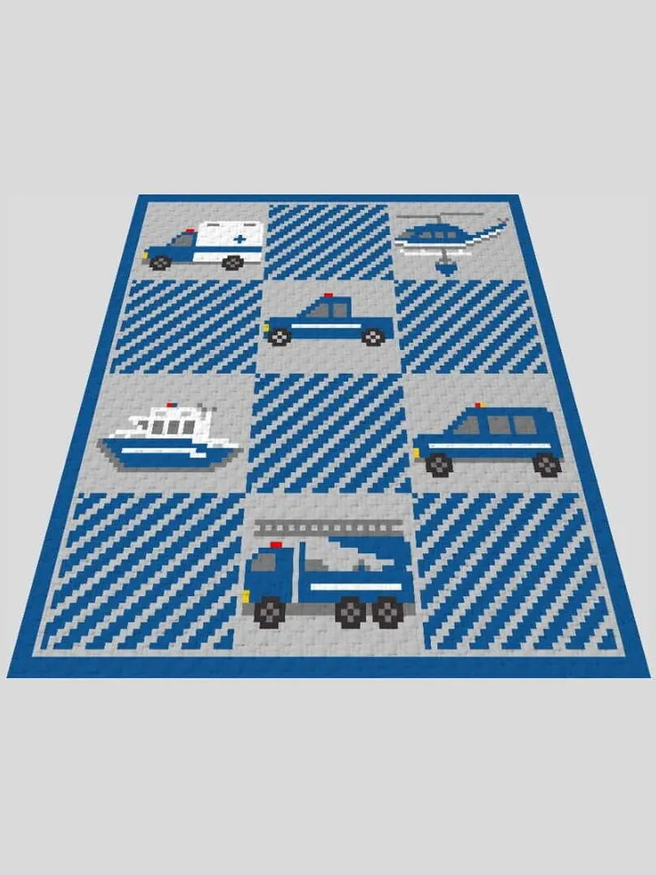 Crocher C2C Emergency Vehicle graphgan blanket pattern