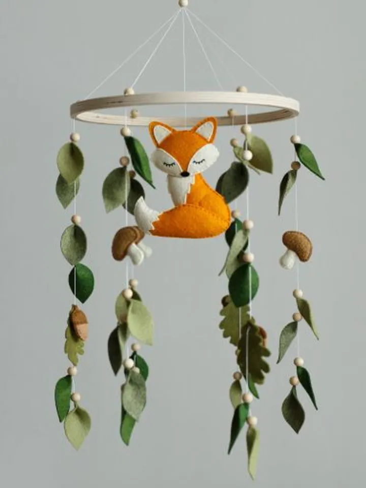 Handcrafted Fox and Woodland Themed Felt Baby Mobile - Customizable Nursery Decor