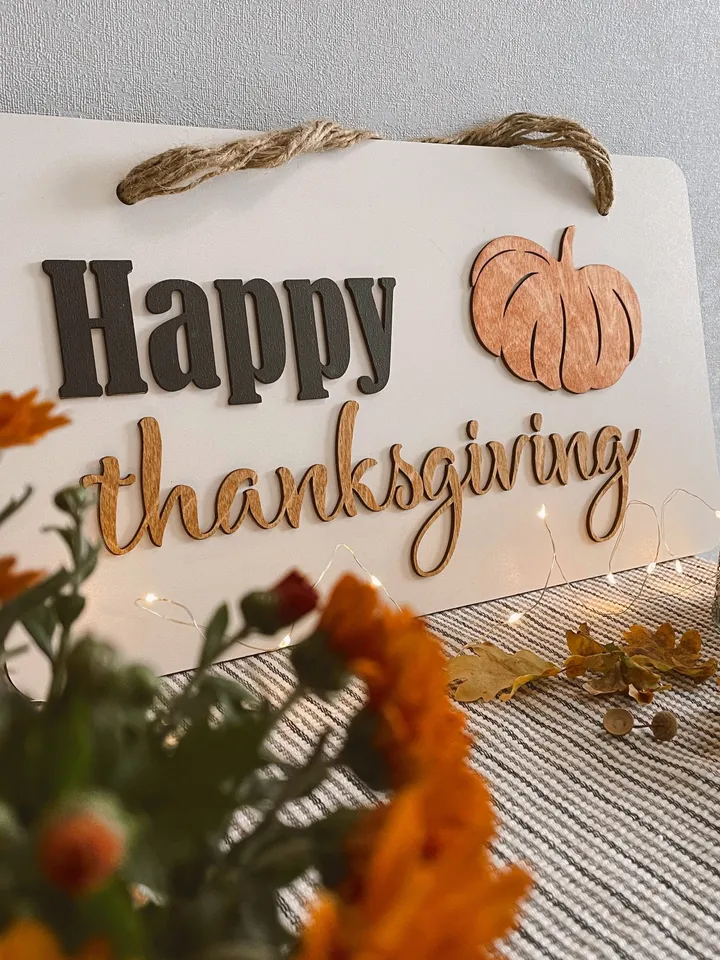 Happy Thanksgiving Wall Sign, Festive Wooden Door Hanging, Pumpkin Design Home Décor
