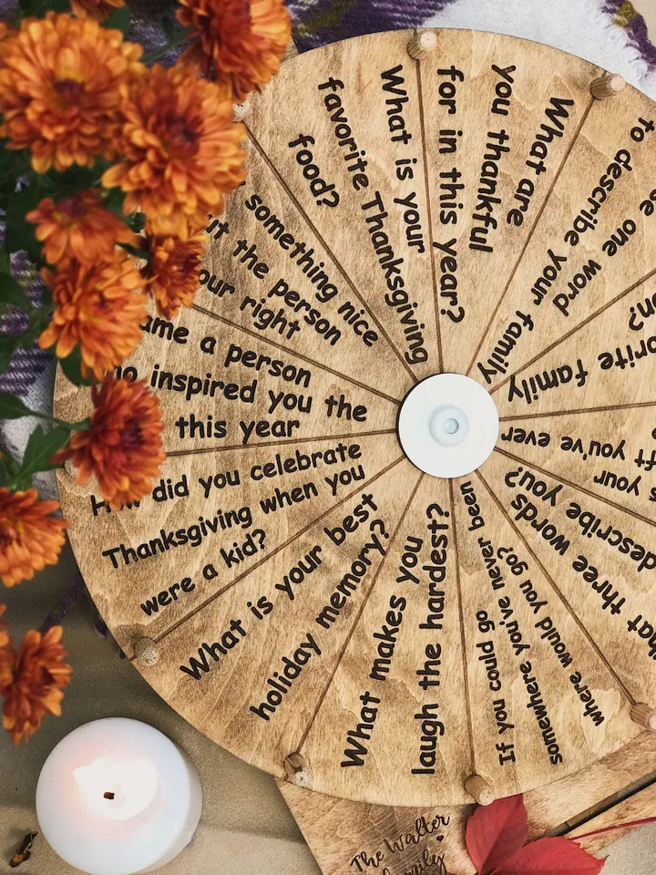 Personalized Family Game for Thanksgiving and Christmas, Spinning Wheel Game with Questions/To do List