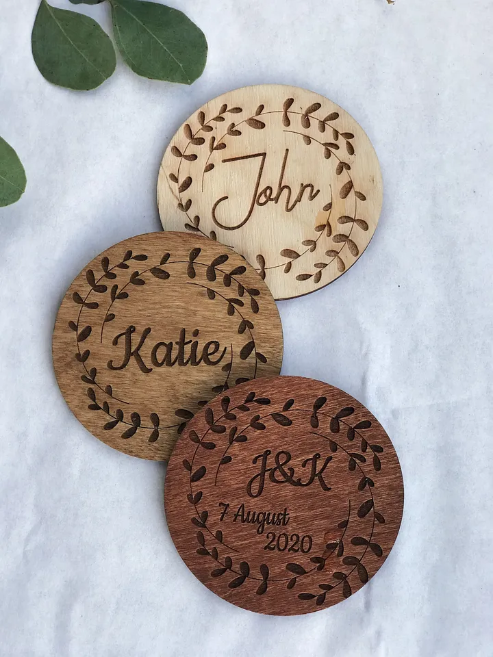 Set of Wedding Place Cards, Wooden Coaster, Custom Place Setting Name, Guest Favors, Thanksgiving Table Décor