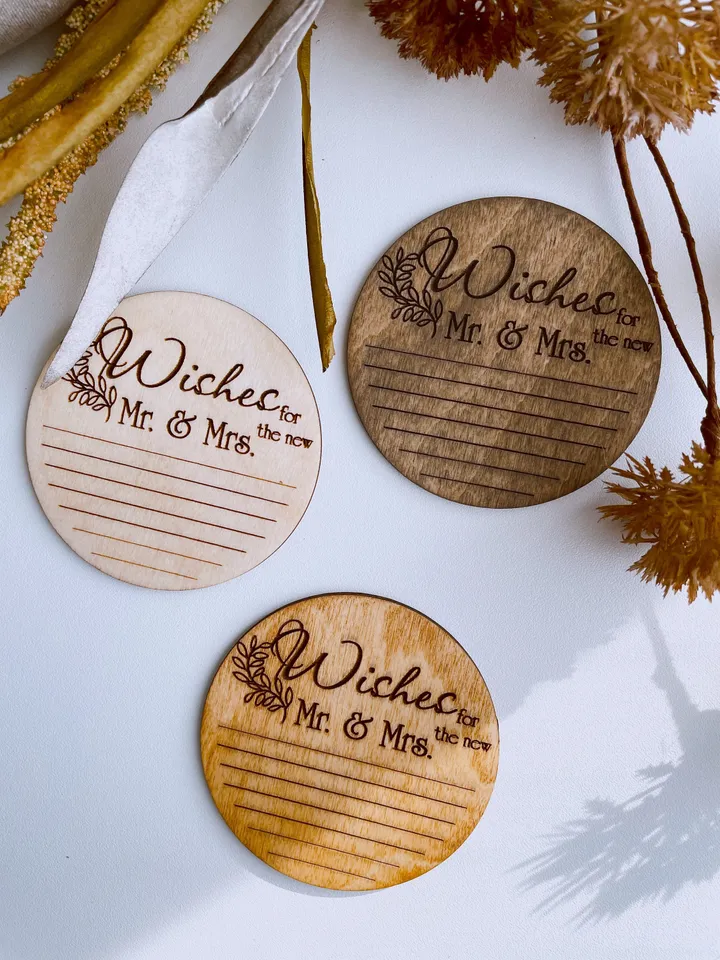 Wedding Advice Card & Coaster in Bulk, Wooden Wish Card for Party