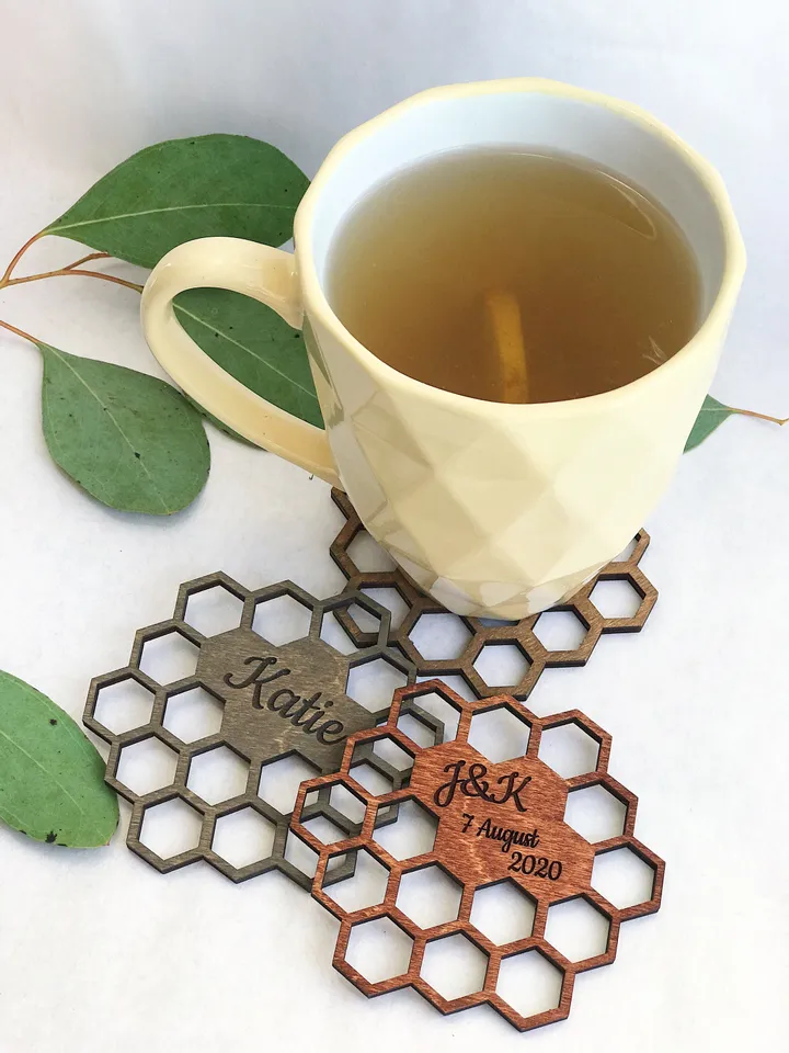 Custom Coasters Set, Wedding Guest Favor, Place Setting Cards, Wooden Engraved Coaster, Eco Wedding Table Decor