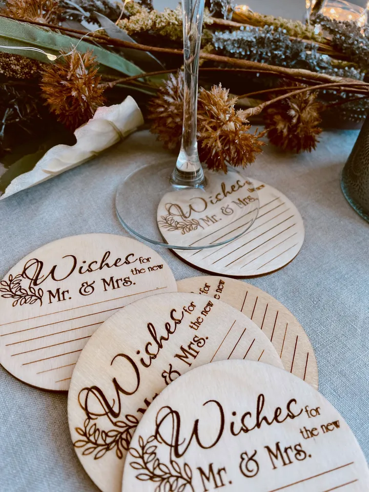 Wedding Advice Card & Coaster in Bulk, Wooden Wish Card for Party