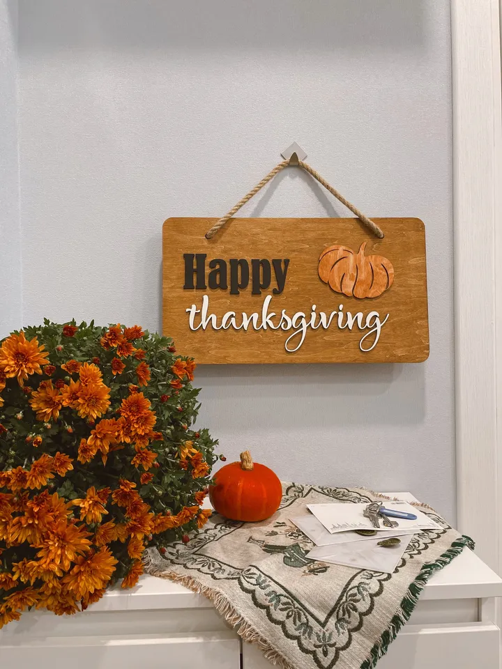 Happy Thanksgiving Wall Sign, Festive Wooden Door Hanging, Pumpkin Design Home Décor