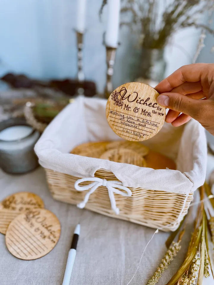 Wedding Advice Card & Coaster in Bulk, Wooden Wish Card for Party