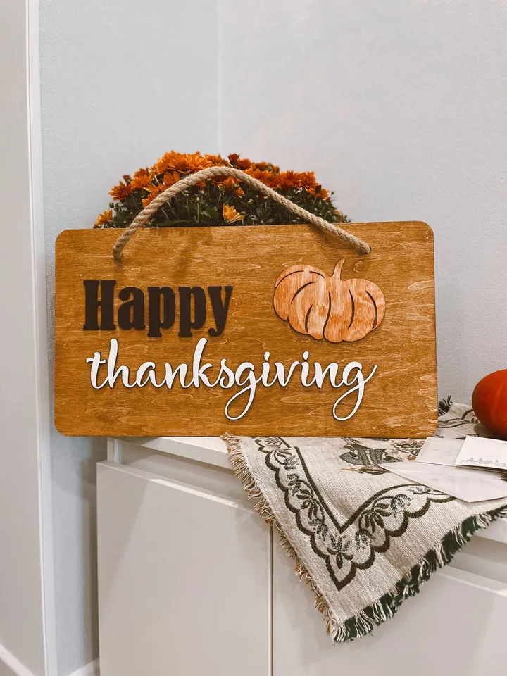 Happy Thanksgiving Wall Sign, Festive Wooden Door Hanging, Pumpkin Design Home Décor