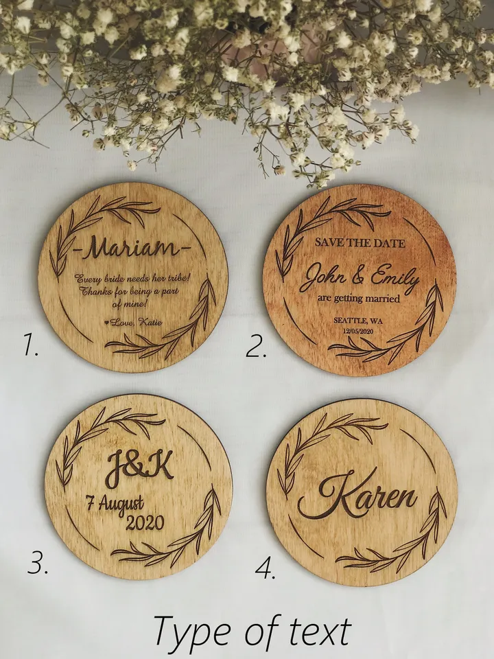 Personalized Wedding Coasters, Wedding Favors Engraved Coasters, Wedding Drink Coasters in Bulk, 5th Wedding Anniversary Gift