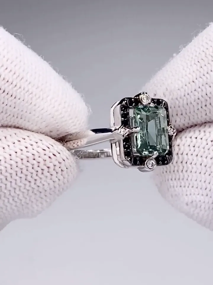 Women's ring silver 925 jewelry with prasiolite, crystal and cubic zirconia